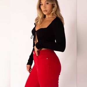 REVICE Denim Made In USA Venus Flares / Mars Bar High Rise Cotton Jeans in Red